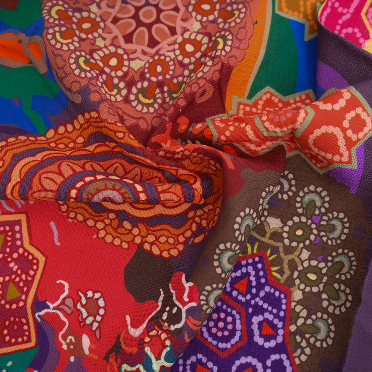 Multicolored Mandala-Printed Viscose Poplin - Maison Klem